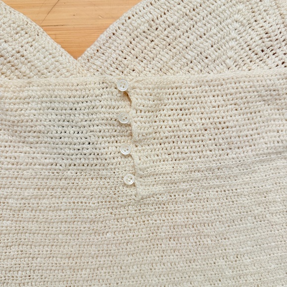 Theory Bergdorf Goodman Cream Open Knit Linen Cotton blend halter mini Dress - Picture 6 of 10